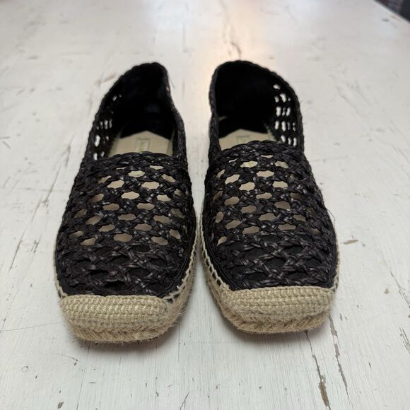 Paloma Barcelo Espadrille Flats Square Toe Black Outer Leather Knit 7 EU 37 - Picture 5 of 10